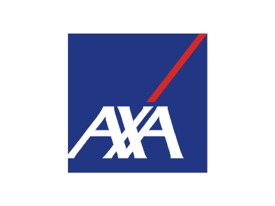 Le logo AXA : Des lettres AXA blanches dans une police moderne à l'intérieur d'un carré bleu, avec une ligne diagonale rouge coupant le coin supérieur droit - une marque reconnue par beaucoup, y compris par les professionnels de l'entreprise électricité Paris 17.